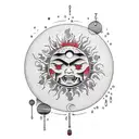 dying sun with crying moon and drips tattoo design idea