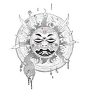 dying sun with crying moon and drips tattoo design idea