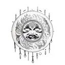 dying sun with crying moon and drips tattoo design idea