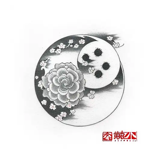 Cherry Blossom Blood Moon tattoo design idea