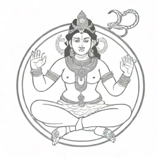 Bagalamukhi devi invisible, except for her hands and eyes. Her foot on demon chest and 1 hand holding demon tongue. tattoo design idea