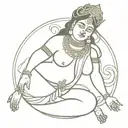 Bagalamukhi devi invisible, except for her hands and eyes. Her foot on demon chest and 1 hand holding demon tongue. tattoo design idea