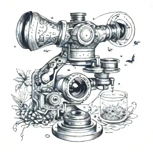 A microscope with wildlife and animals inside the lenses tattoo design idea