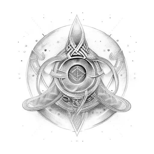 A creative fusion of Viking symbols and innovative technology, symbolizing your pursuit of new ideas and groundbreaking solutions. Style: dotwork tattoo design idea