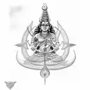 A detailed illustration of Mahadev's trishul (trident) with a mantra written in Sanskrit tattoo design idea