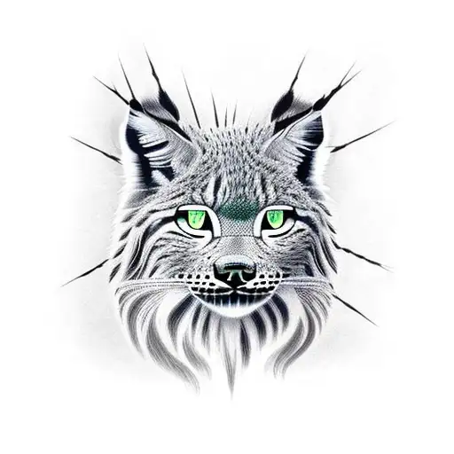 Black and white lynx with emerald colour eyes tattoo design idea