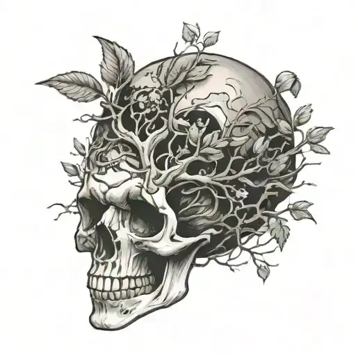 tree growing out of skull  tattoo design idea