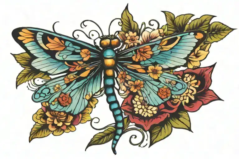 dragonfly and butterfly tattoo design idea