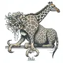 giraffe squatting tattoo design idea