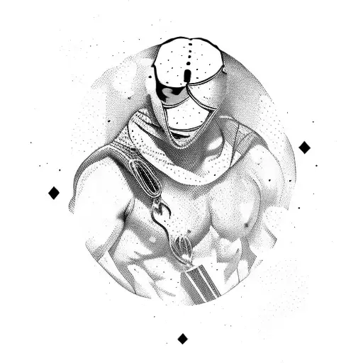 A mysterious wrestler emerging from an hourglass tattoo design idea