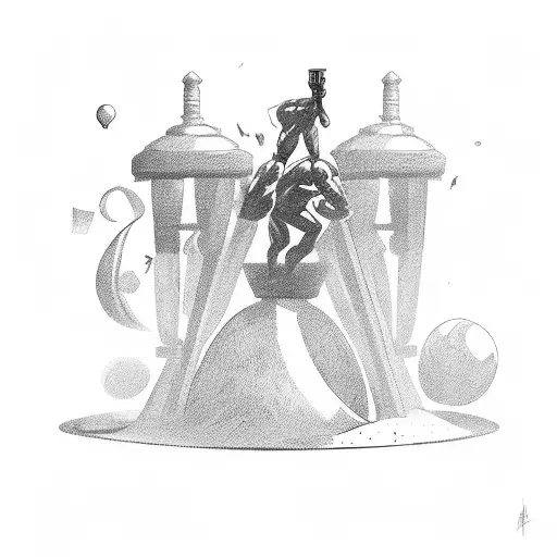 A mysterious wrestler emerging from an hourglass tattoo design idea