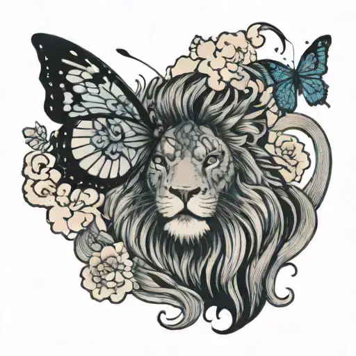 A butterfly  who asked to be a lion tattoo design idea