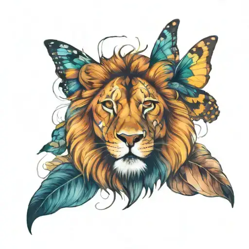 A butterfly  who asked to be a lion tattoo design idea