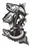 A trout is a double bass and he is playing himself. His head is that of a fish but his body is a double bass. tattoo design idea