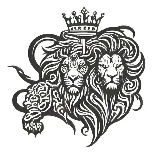 Zeus and lion with crown tattoo design idea