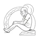 old man sat on moon crescent with cat sitting tattoo design idea