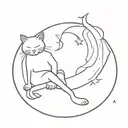 old man sat on moon crescent with cat sitting tattoo design idea