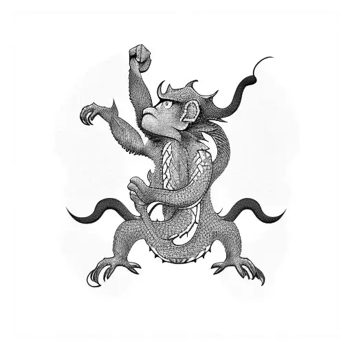 monkey and dragon intertwined  tattoo design idea
