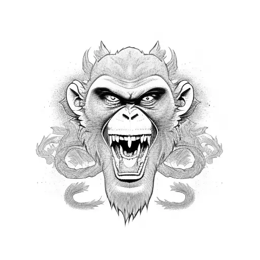 angry monkey and dragon intertwined  tattoo design idea
