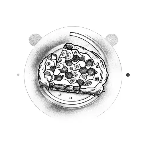 A control gamer holding a slice of pizza while surrounded by futuristic technology tattoo design idea