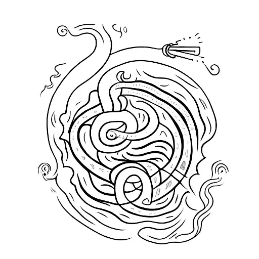 A witchy-style tattoo of a snake coiled around a brain, signifying the power of knowledge and intuition in maintaining mental well-being. tattoo design idea