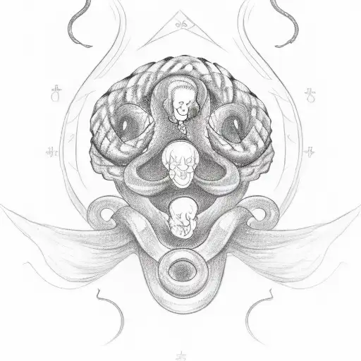 A witchy-style tattoo of a snake coiled around a brain, signifying the power of knowledge and intuition in maintaining mental well-being. tattoo design idea