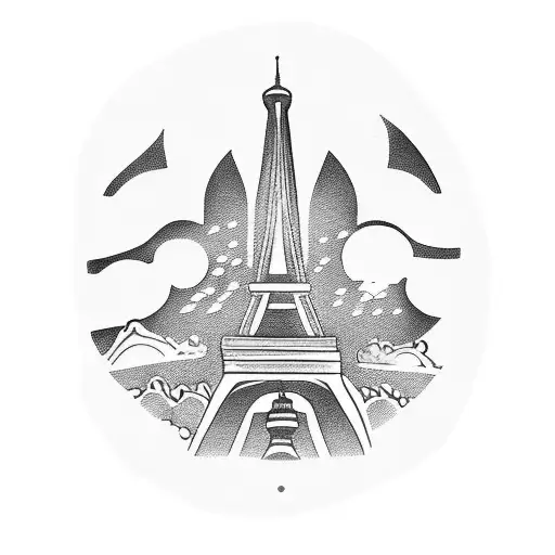 A vintage record player with the Eiffel tower in the background tattoo design idea