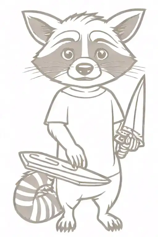 raccoon holding bacon strip and a knife tattoo design idea