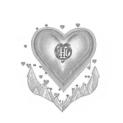 A heart-shaped tattoo with each family member's initials inside, surrounded by the Green Mountains tattoo design idea