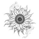 A sunflower blooming at the edge of a tranquil beach tattoo design idea