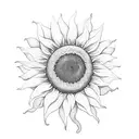 A sunflower blooming at the edge of a tranquil beach tattoo design idea