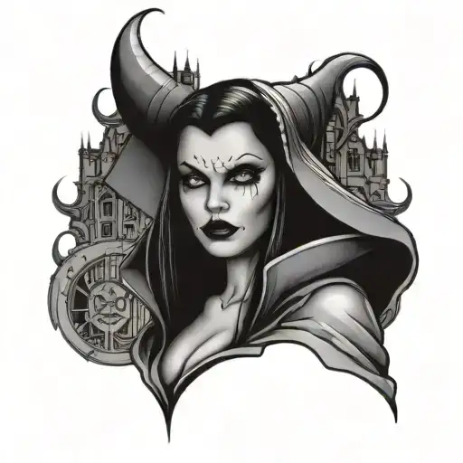 A tattoo design of a vampire queen standing in a dark urban alleyway tattoo design idea
