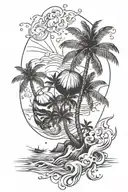 coconut tree ana shell merged together. ocean water around tattoo design idea