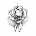 A tulip and skull design inspired by vintage botanical illustrations, with intricate details in black-grey shading tattoo design idea