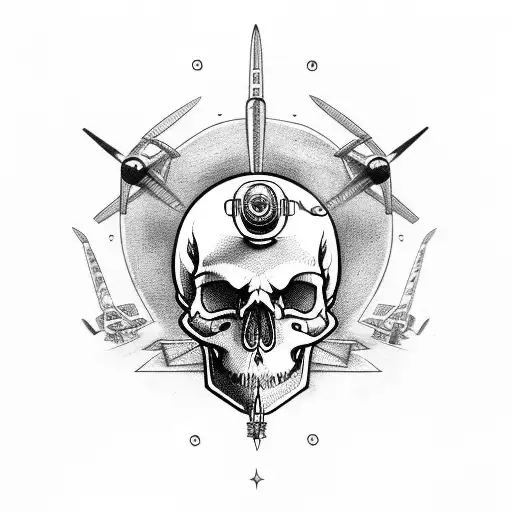 Aviation tools forming a skull shape tattoo design idea