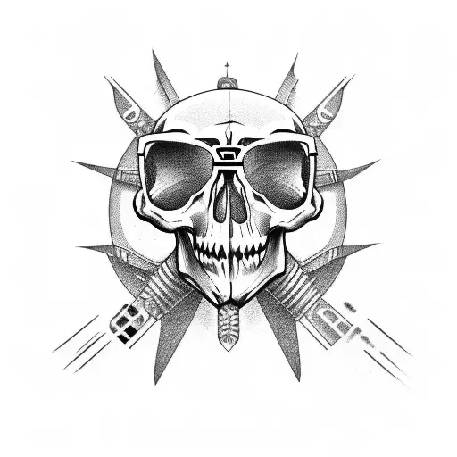 Skull wearing aviation goggles tattoo design idea