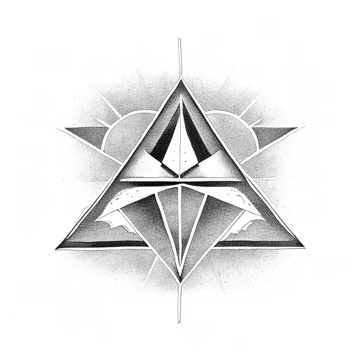 Triangle with black bacground and a white shape inside surrounded in the top side by angelic and devil energy tattoo design idea