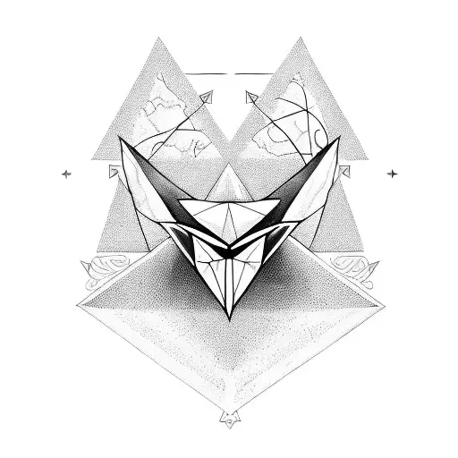 Triangle with black background and a white heart shape inside of it and devil and angel energy on top of the triangle tattoo design idea