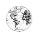 world map with longitude and latitude lines not on a globe tattoo design idea