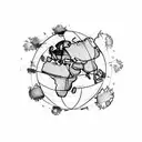 world map with longitude and latitude lines not on a globe tattoo design idea