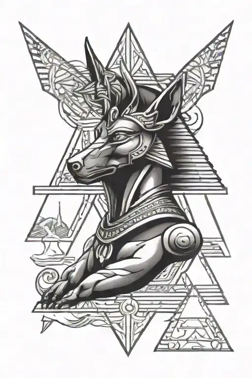 egyptian god anubis And Ra inside a pyramid tattoo design idea