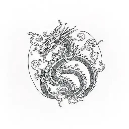 dragon wrapped around temple with Japanese woman in kimono  tattoo design idea