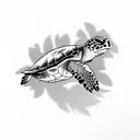 sea turtle in palm tree leaf  tattoo design idea