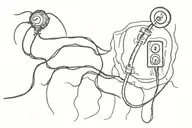 Power button with tendrils digging in and taking over, decaying the flesh around it. tattoo design idea