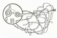 Power button with tendrils digging in and taking over, decaying the flesh around it. tattoo design idea