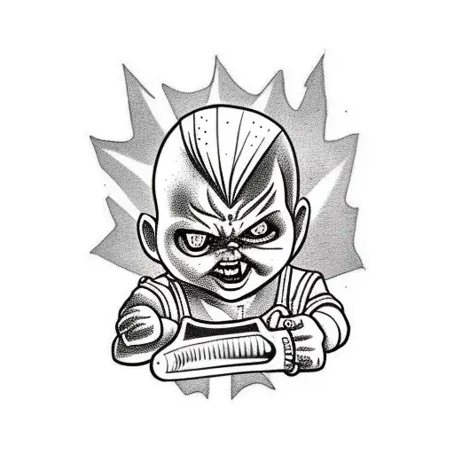 chucky with knife tattoo design idea