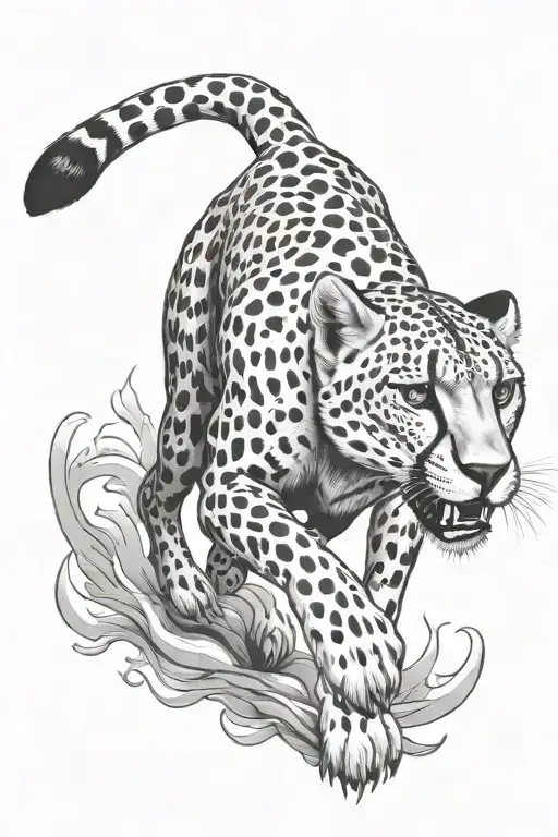 angry cheetah leaping tattoo design idea