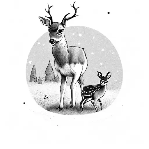 little girl feeding baby deer tattoo design idea