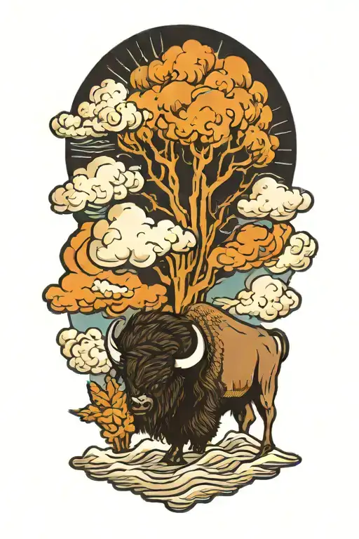 buffalo weathering the storm clouds tattoo design idea