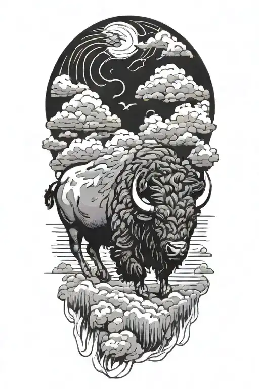 buffalo weathering the storm clouds tattoo design idea